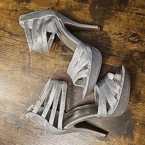 Strappy Silver Sparkle Heels Size 7